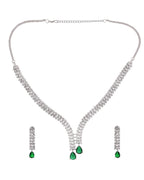 Jewels Nest Emerald Green Diamond-Style Necklace Set With Drop Earrings | Grocsy
