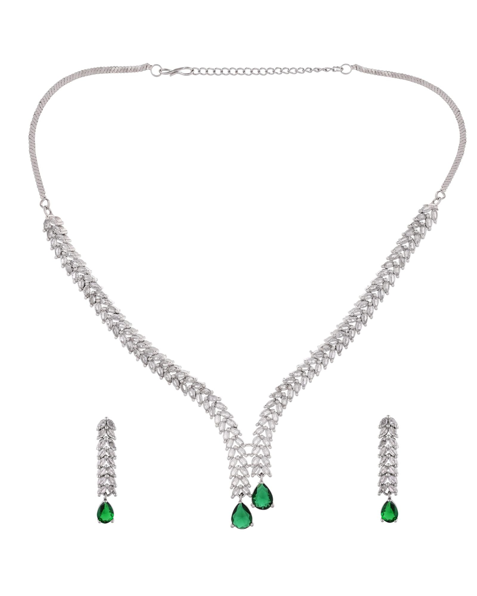 Jewels Nest Emerald Green Diamond-Style Necklace Set With Drop Earrings | Grocsy