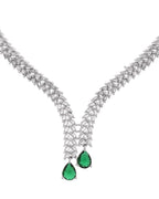 Jewels Nest Emerald Green Diamond-Style Necklace Set With Drop Earrings | Grocsy
