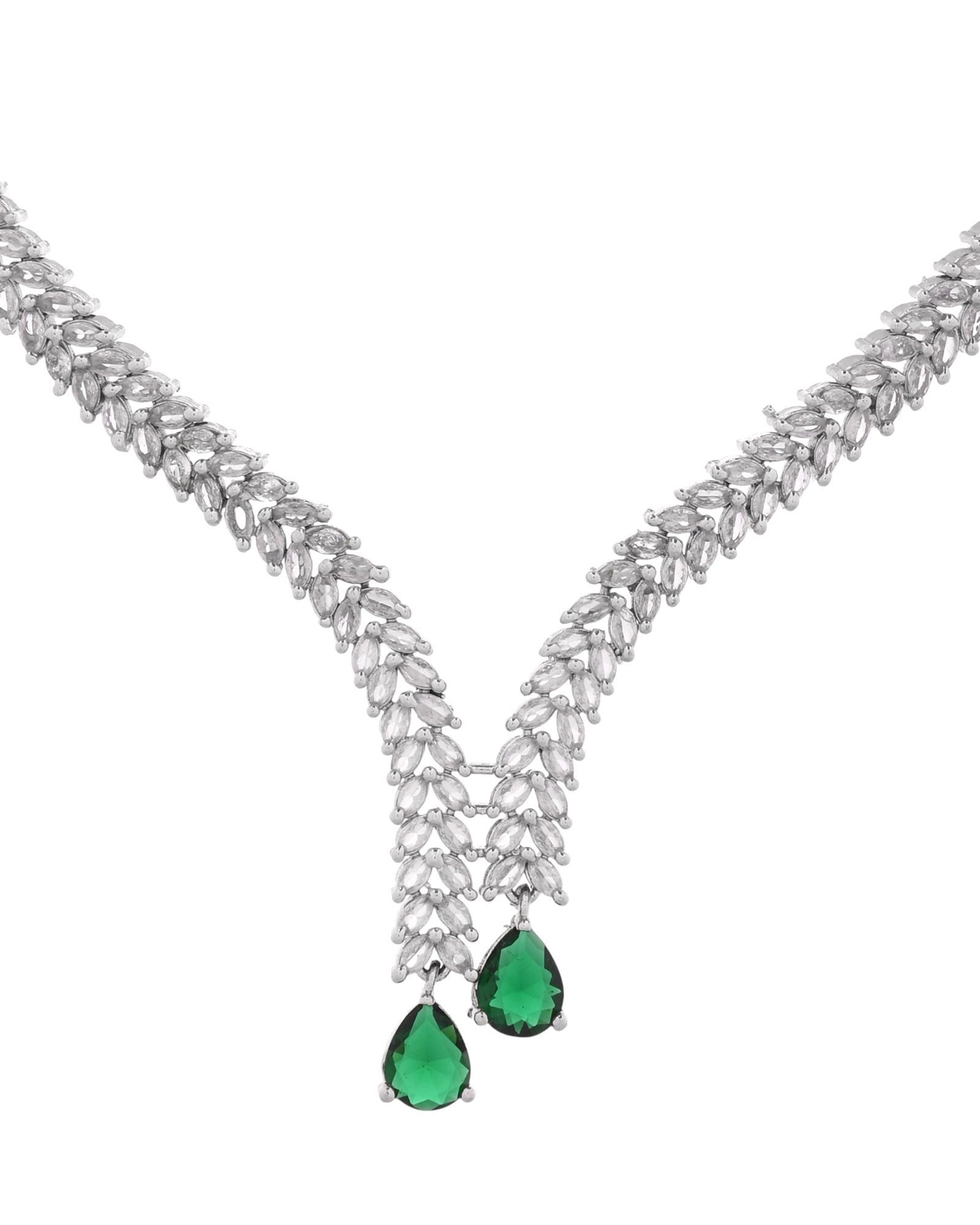 Jewels Nest Emerald Green Diamond-Style Necklace Set With Drop Earrings | Grocsy