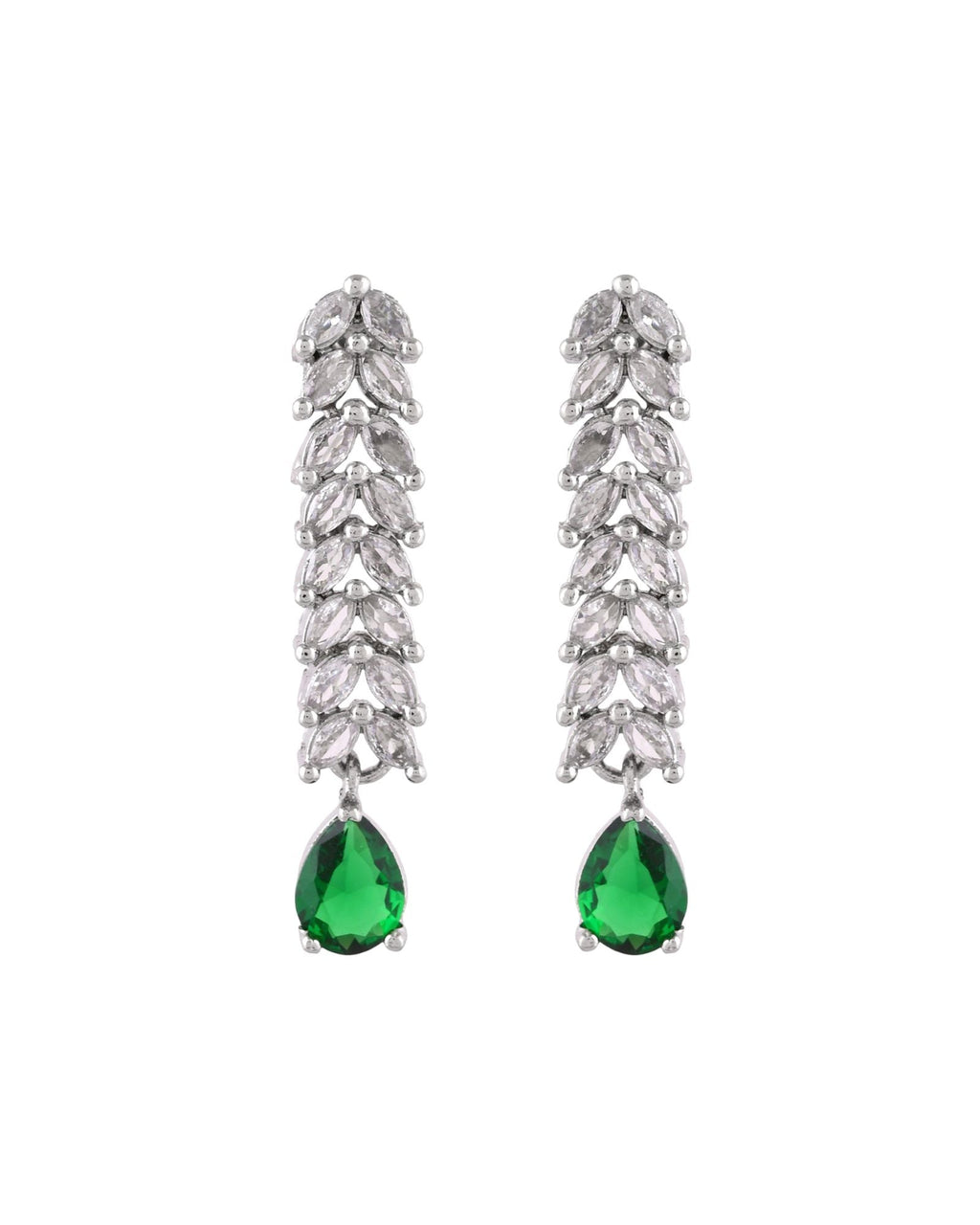 Jewels Nest Emerald Green Diamond-Style Necklace Set With Drop Earrings | Grocsy