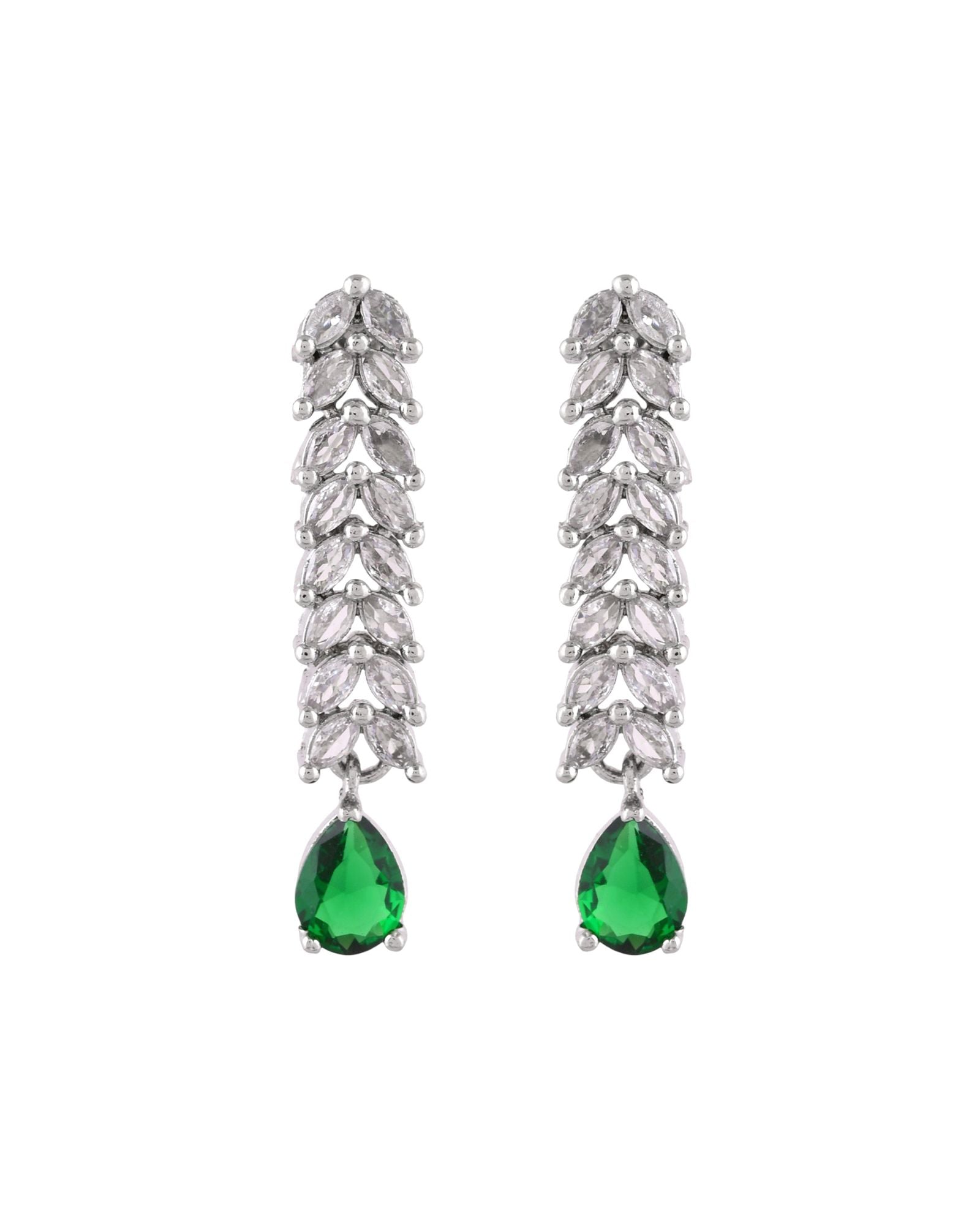 Jewels Nest Emerald Green Diamond-Style Necklace Set With Drop Earrings | Grocsy