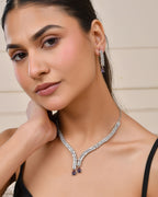 Jewels Nest Purple Stone Diamond-Style Necklace Set With Drop Earrings | Grocsy