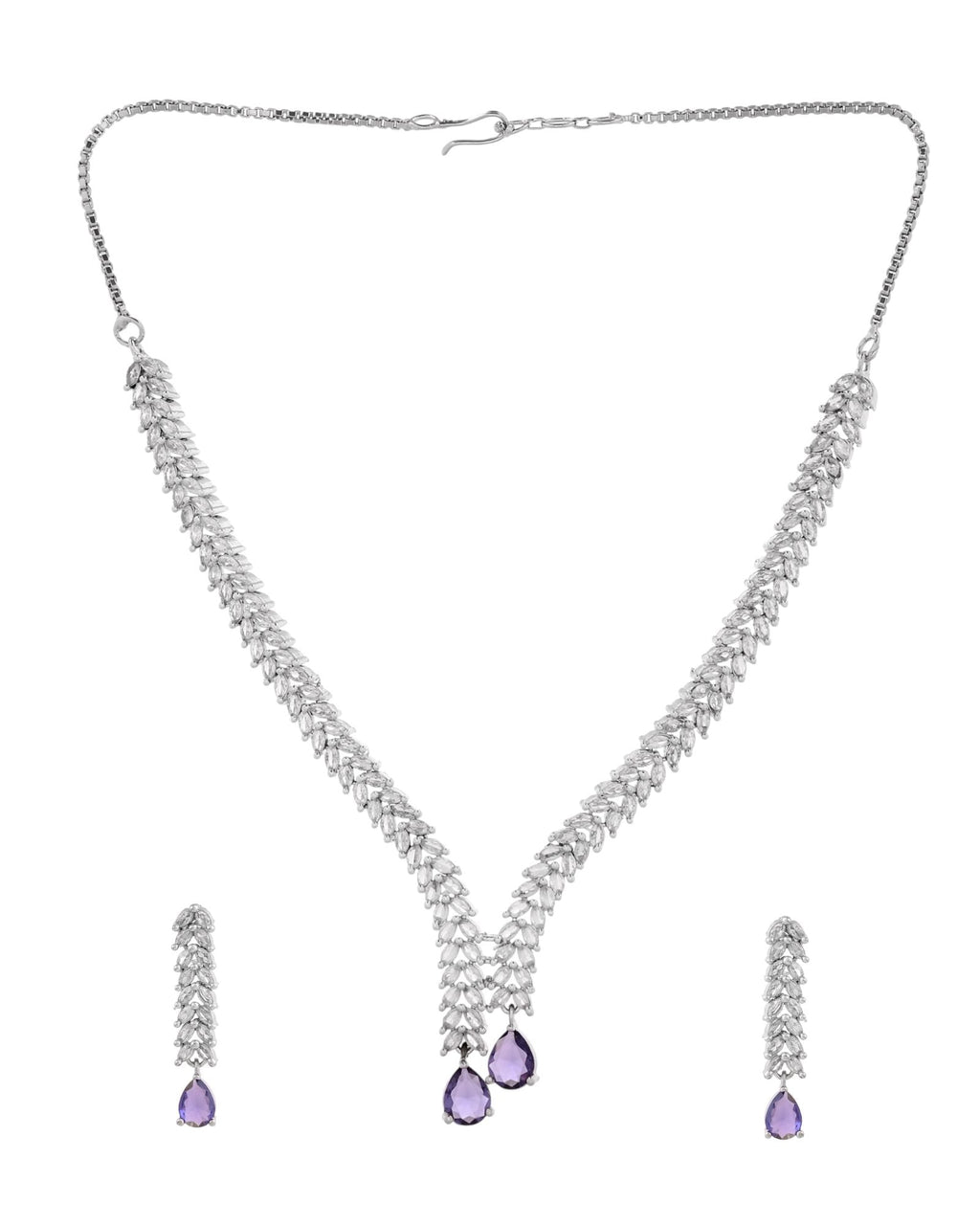 Jewels Nest Purple Stone Diamond-Style Necklace Set With Drop Earrings | Grocsy