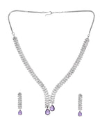 Jewels Nest Purple Stone Diamond-Style Necklace Set With Drop Earrings | Grocsy