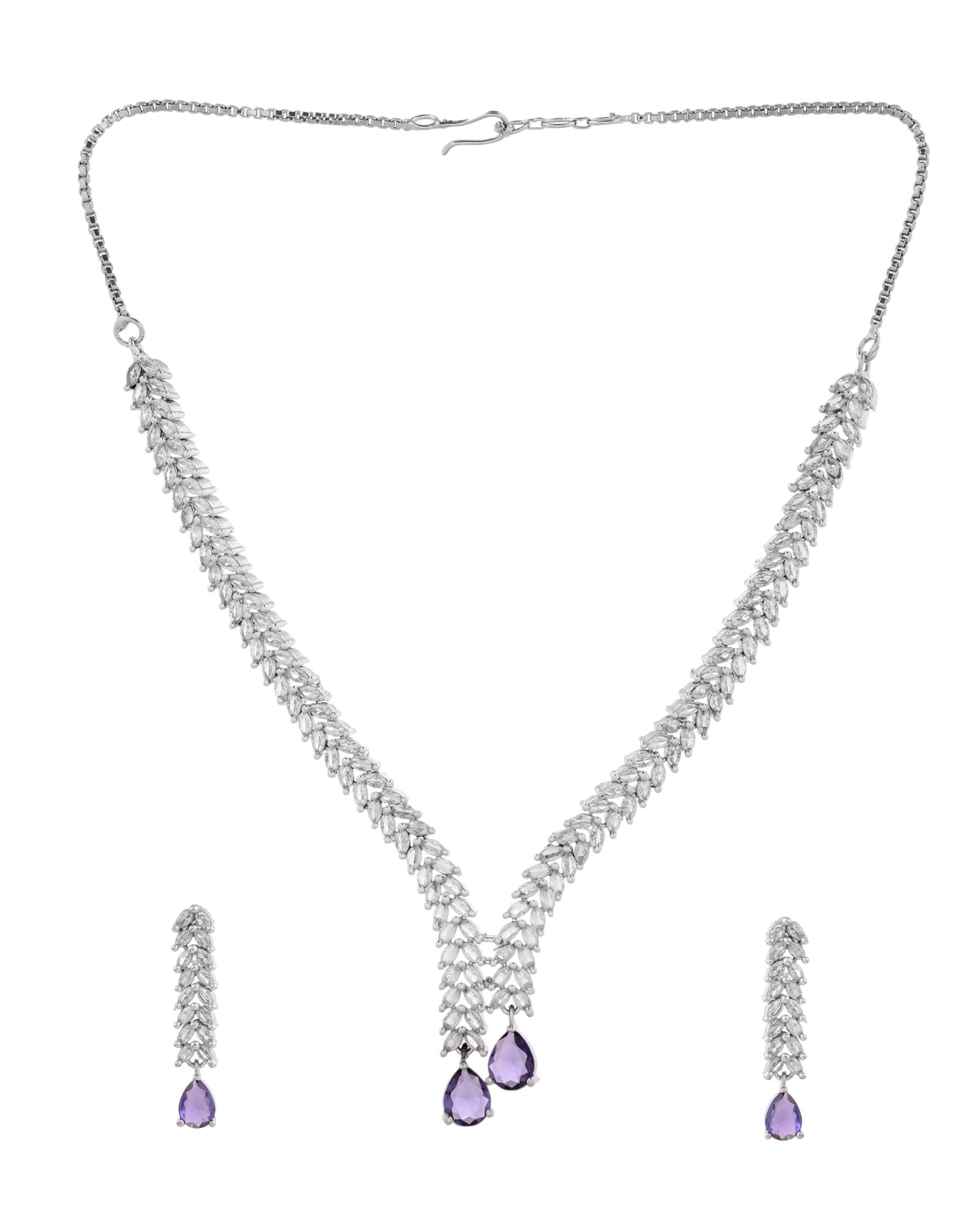 Jewels Nest Purple Stone Diamond-Style Necklace Set With Drop Earrings | Grocsy