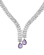 Jewels Nest Purple Stone Diamond-Style Necklace Set With Drop Earrings | Grocsy