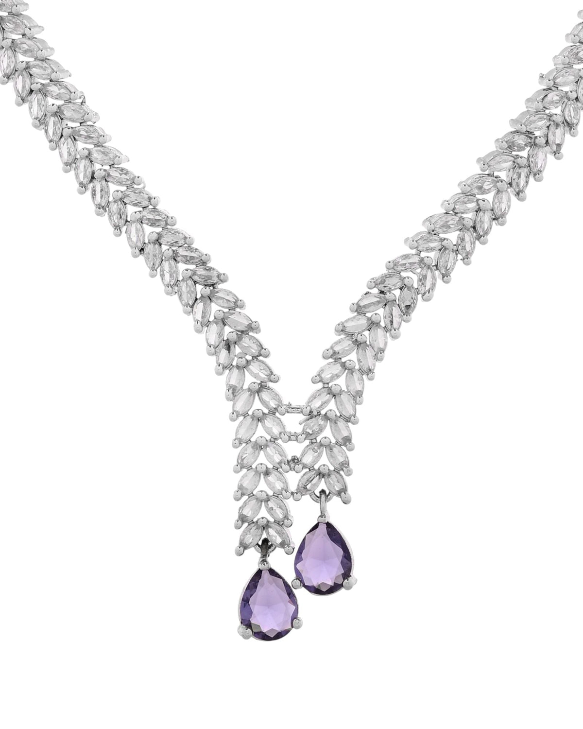 Jewels Nest Purple Stone Diamond-Style Necklace Set With Drop Earrings | Grocsy