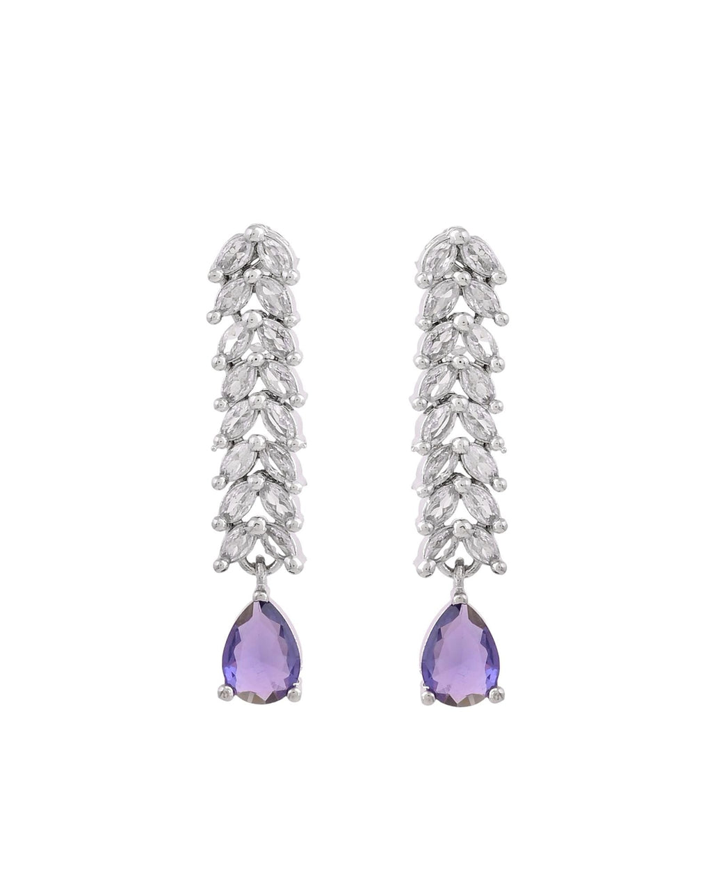 Jewels Nest Purple Stone Diamond-Style Necklace Set With Drop Earrings | Grocsy