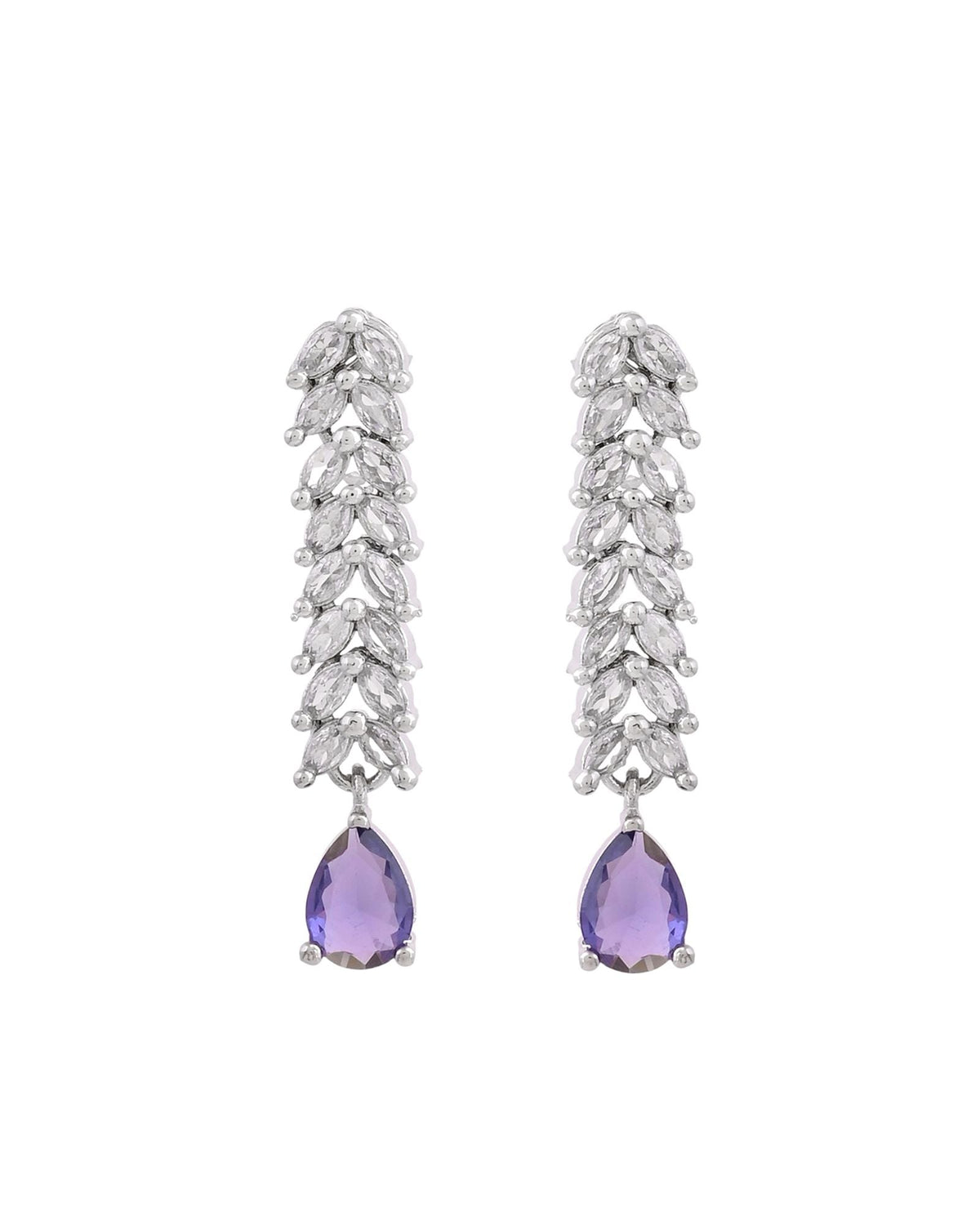 Jewels Nest Purple Stone Diamond-Style Necklace Set With Drop Earrings | Grocsy