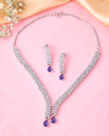 Jewels Nest Purple Stone Diamond-Style Necklace Set With Drop Earrings | Grocsy