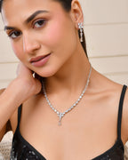 Jewels Nest Classic Diamond-Style Floral Necklace Set With Drop Earrings | Grocsy
