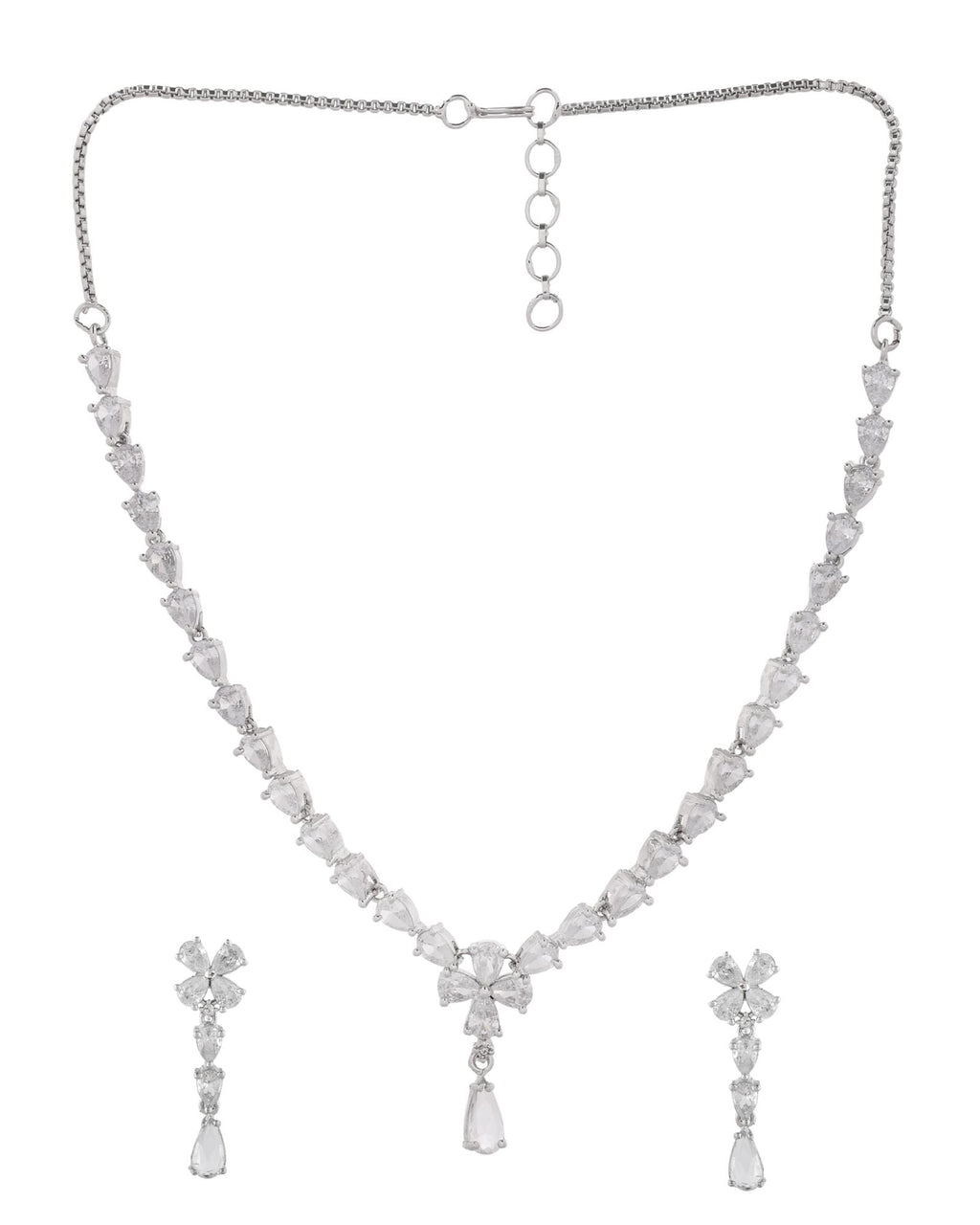 Jewels Nest Classic Diamond-Style Floral Necklace Set With Drop Earrings | Grocsy