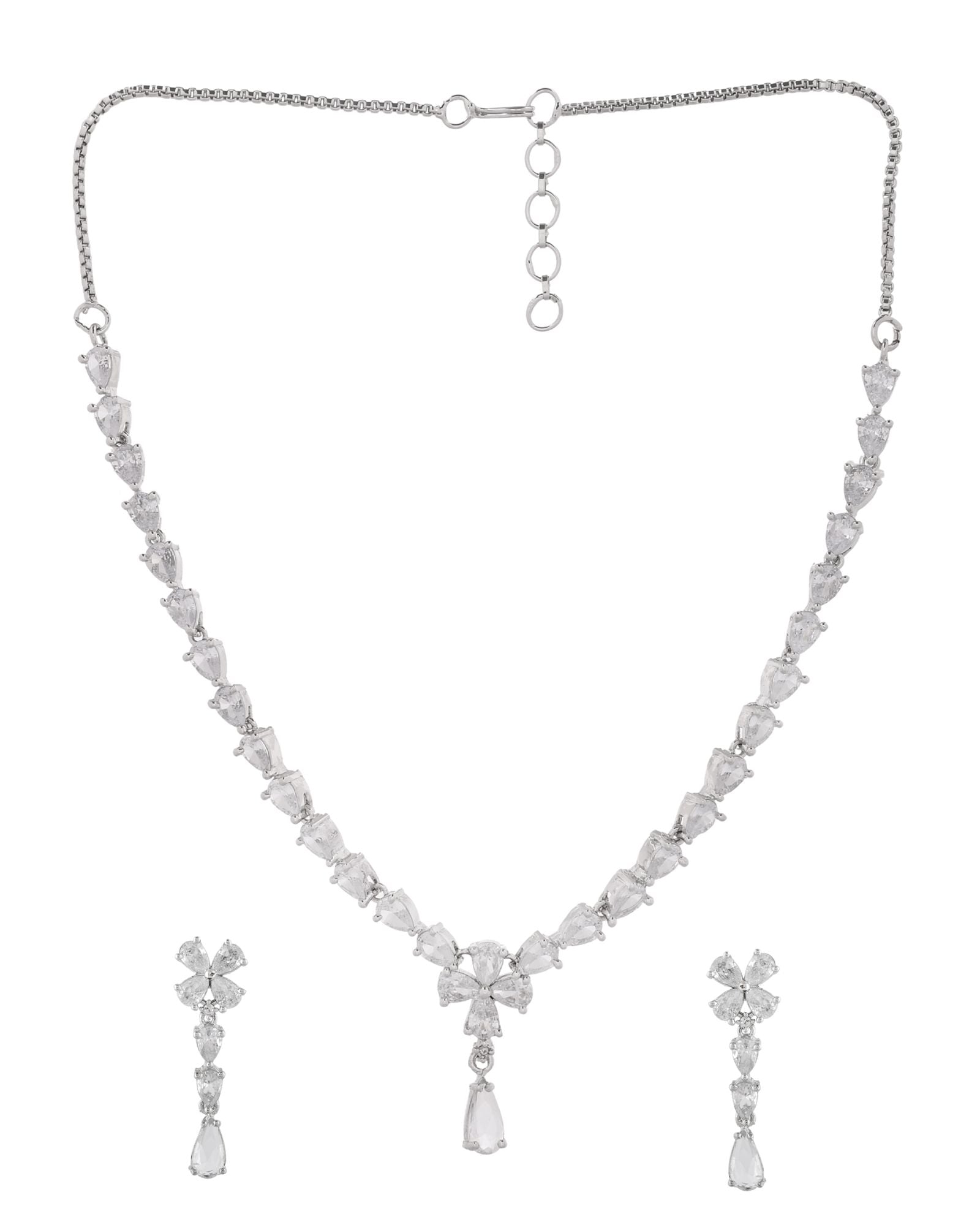 Jewels Nest Classic Diamond-Style Floral Necklace Set With Drop Earrings | Grocsy