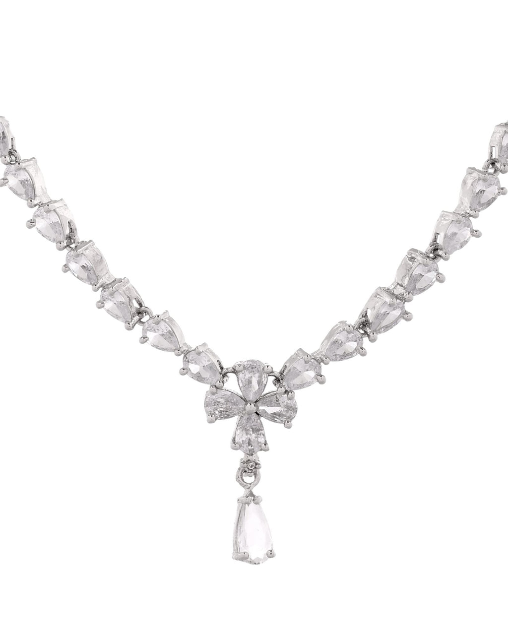 Jewels Nest Classic Diamond-Style Floral Necklace Set With Drop Earrings | Grocsy