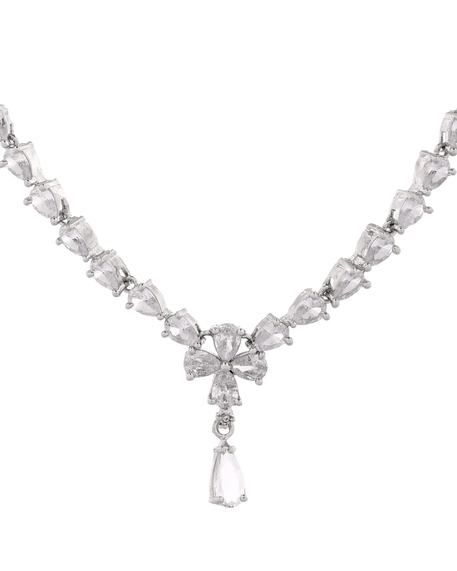 Jewels Nest Classic Diamond-Style Floral Necklace Set With Drop Earrings | Grocsy