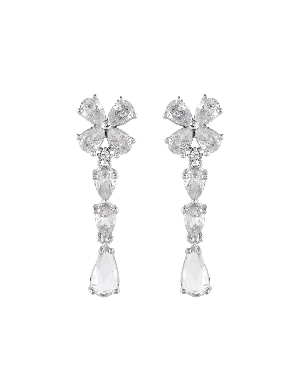 Jewels Nest Classic Diamond-Style Floral Necklace Set With Drop Earrings | Grocsy