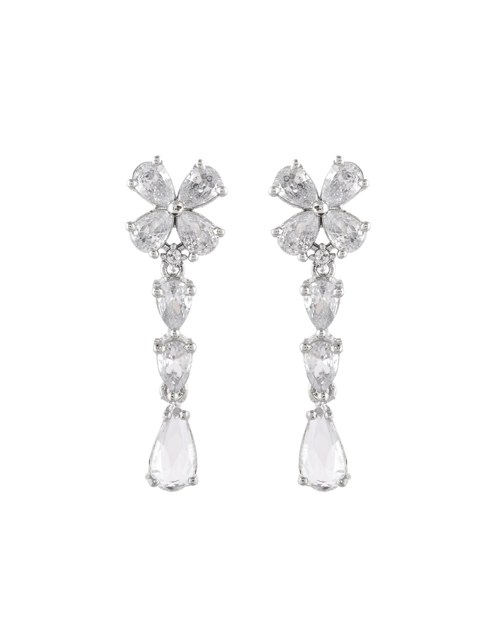 Jewels Nest Classic Diamond-Style Floral Necklace Set With Drop Earrings | Grocsy