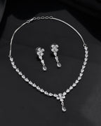 Jewels Nest Classic Diamond-Style Floral Necklace Set With Drop Earrings | Grocsy