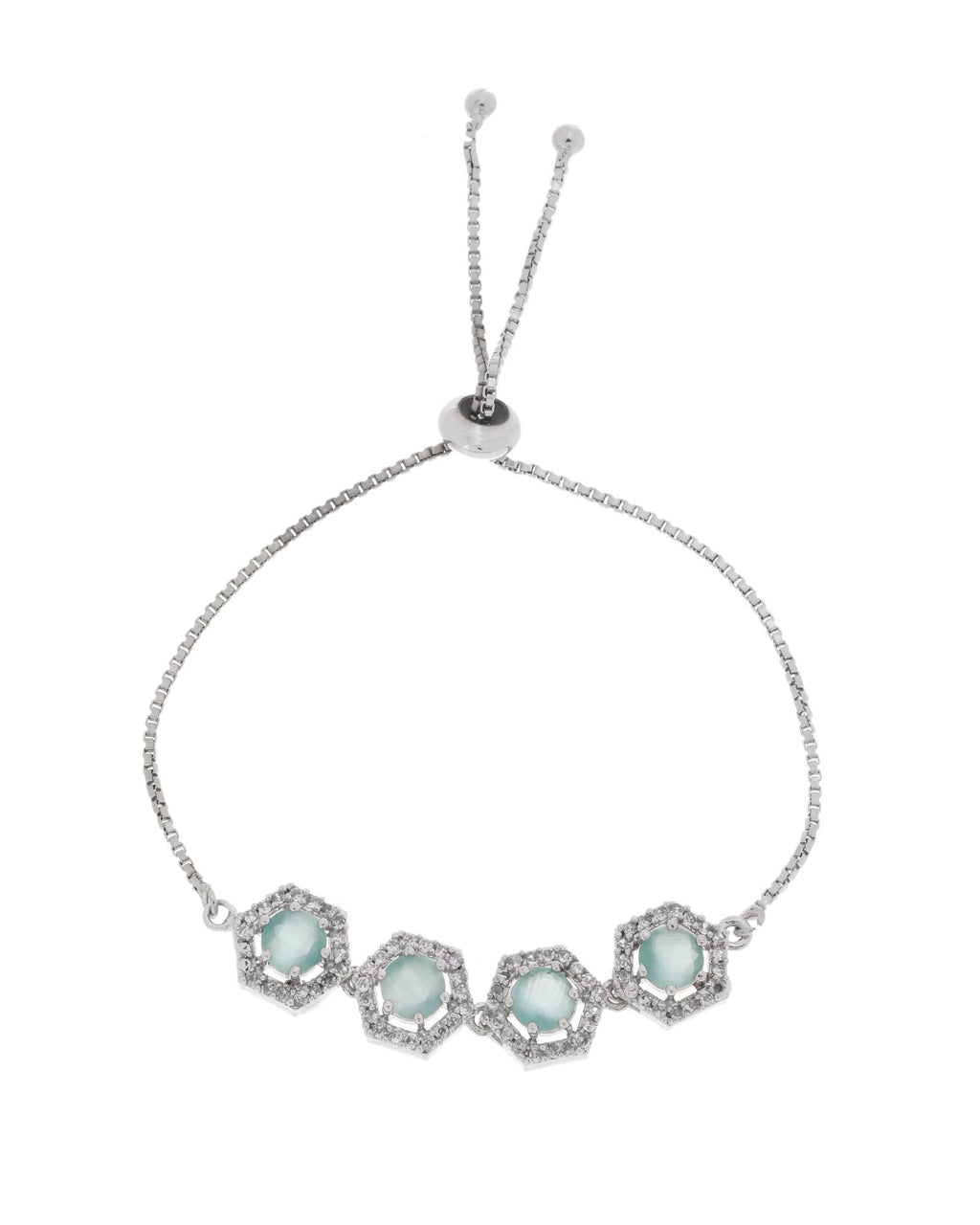 Jewels Nest Mint Green Stone Diamond-Style Adjustable Bracelet For Women | Grocsy