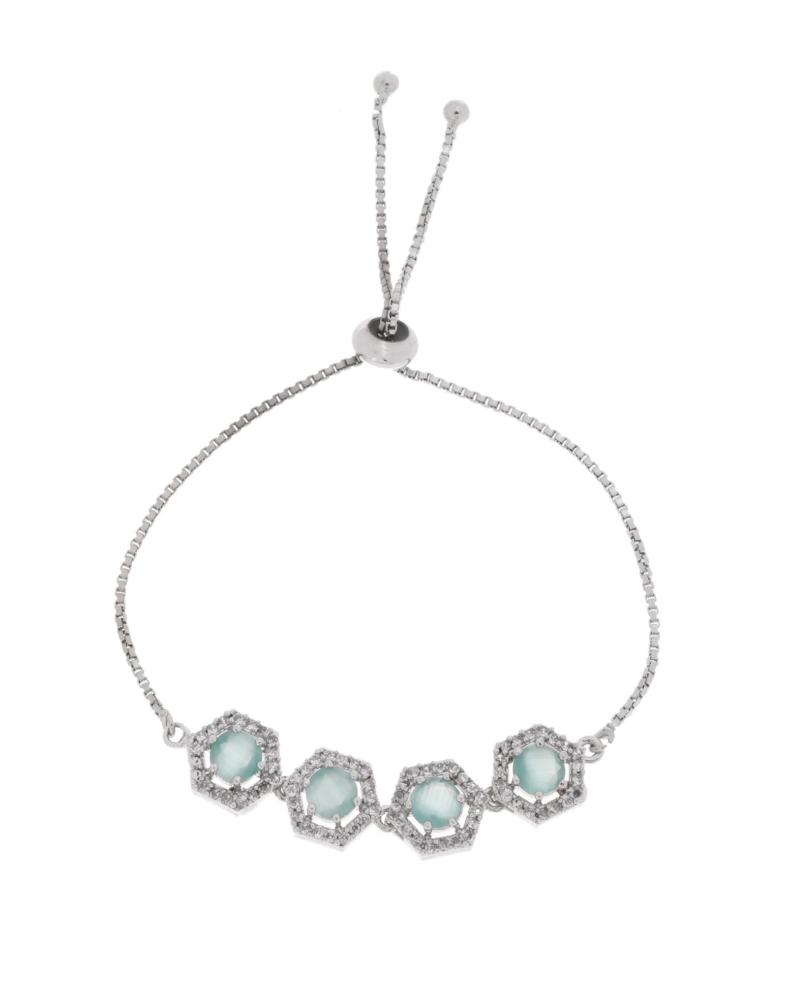 Jewels Nest Mint Green Stone Diamond-Style Adjustable Bracelet For Women | Grocsy