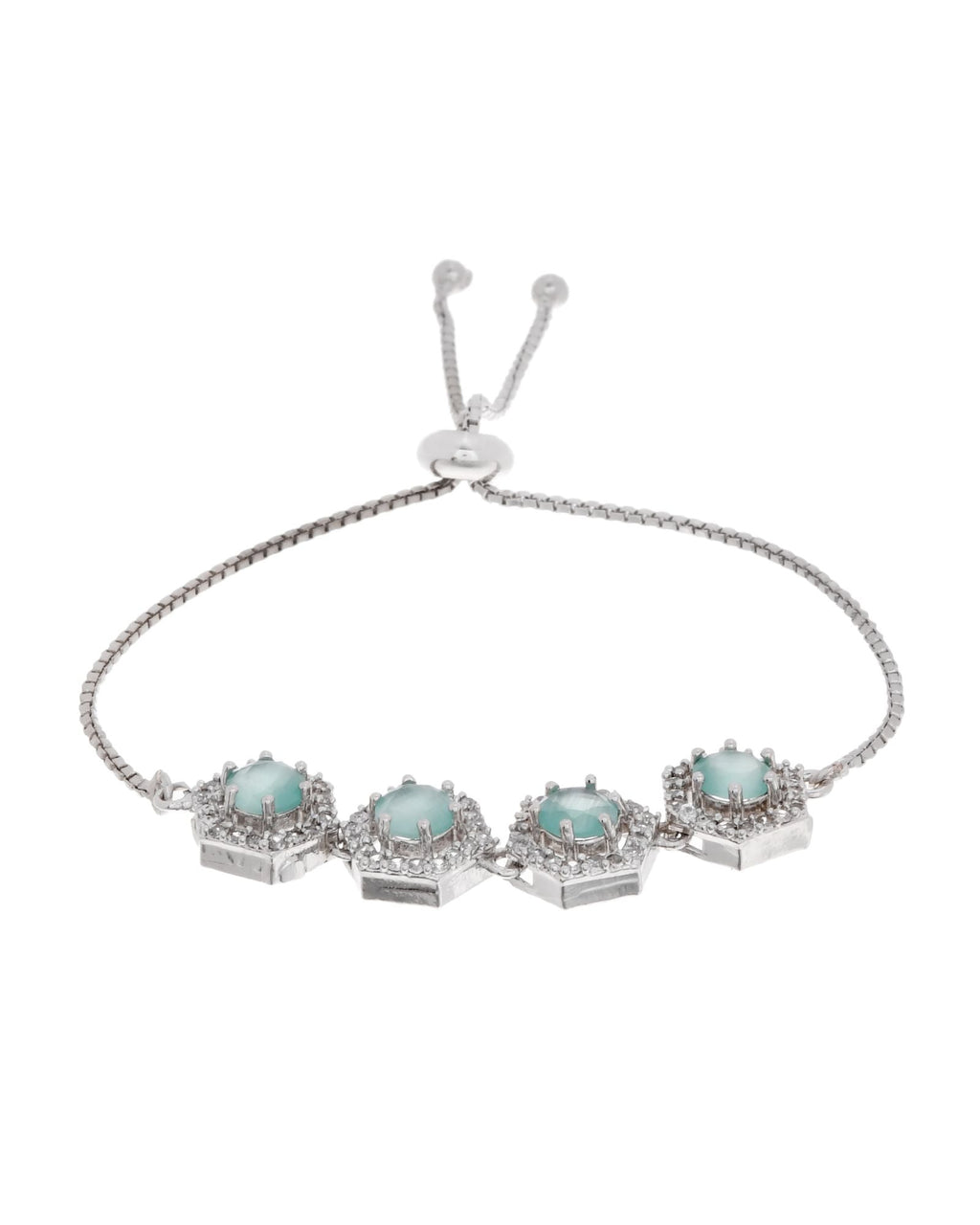 Jewels Nest Mint Green Stone Diamond-Style Adjustable Bracelet For Women | Grocsy