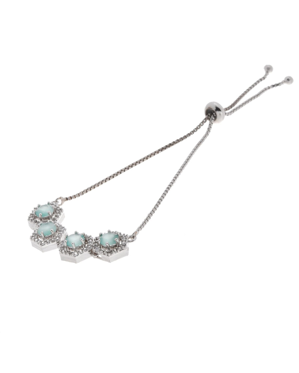 Jewels Nest Mint Green Stone Diamond-Style Adjustable Bracelet For Women | Grocsy