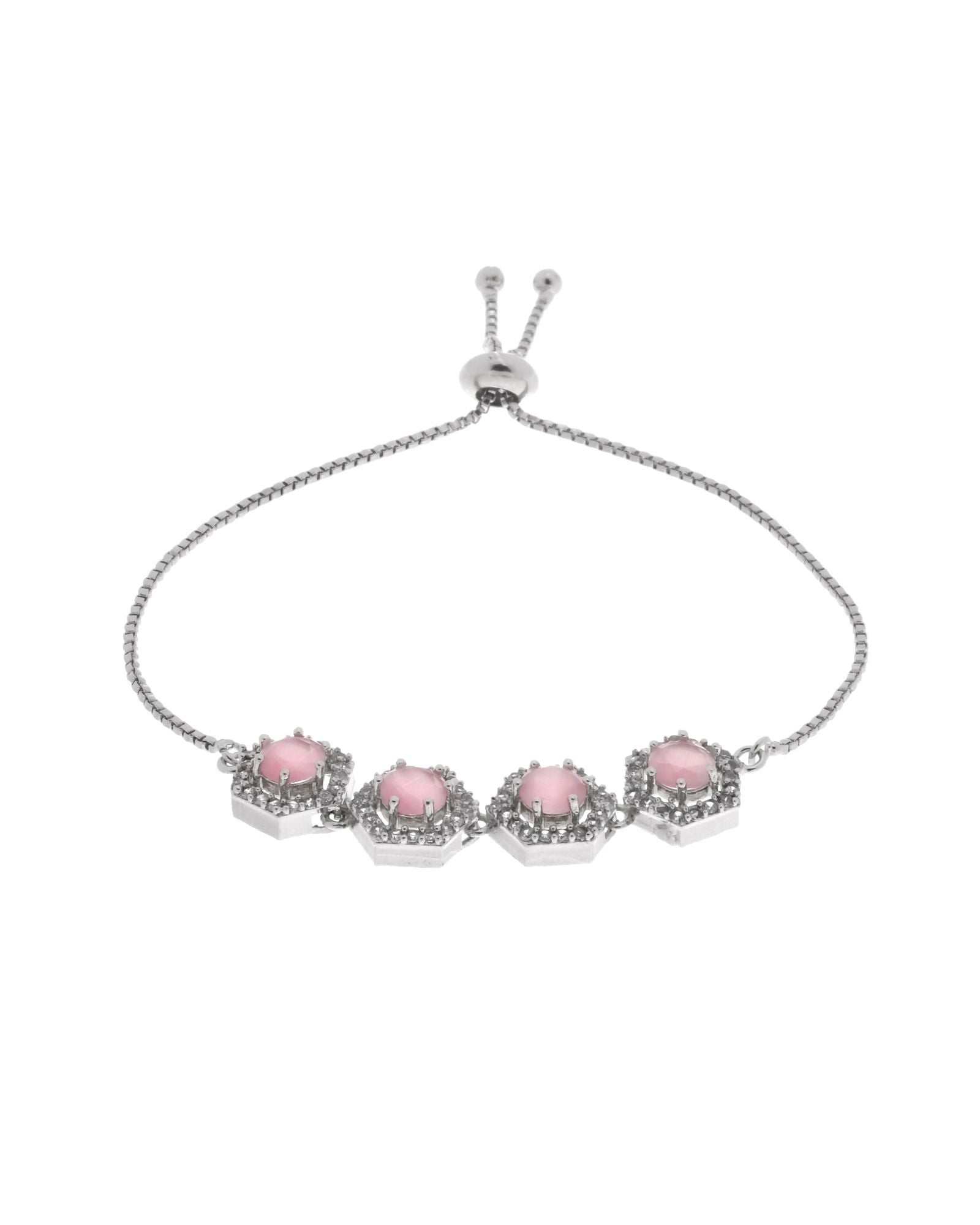 Jewels Nest Pink Stone Diamond-Style Adjustable Bracelet For Women | Grocsy
