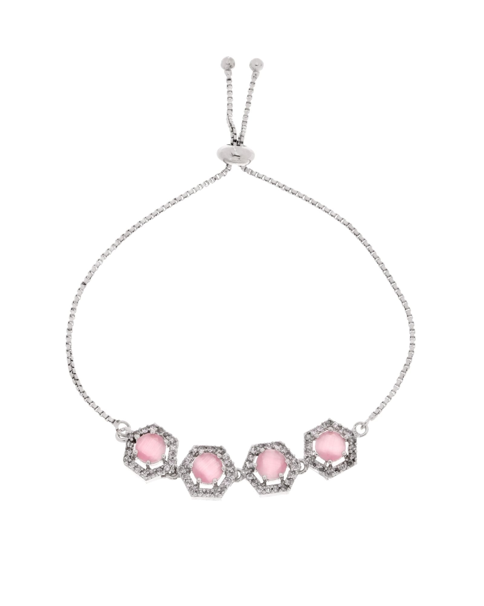 Jewels Nest Pink Stone Diamond-Style Adjustable Bracelet For Women | Grocsy