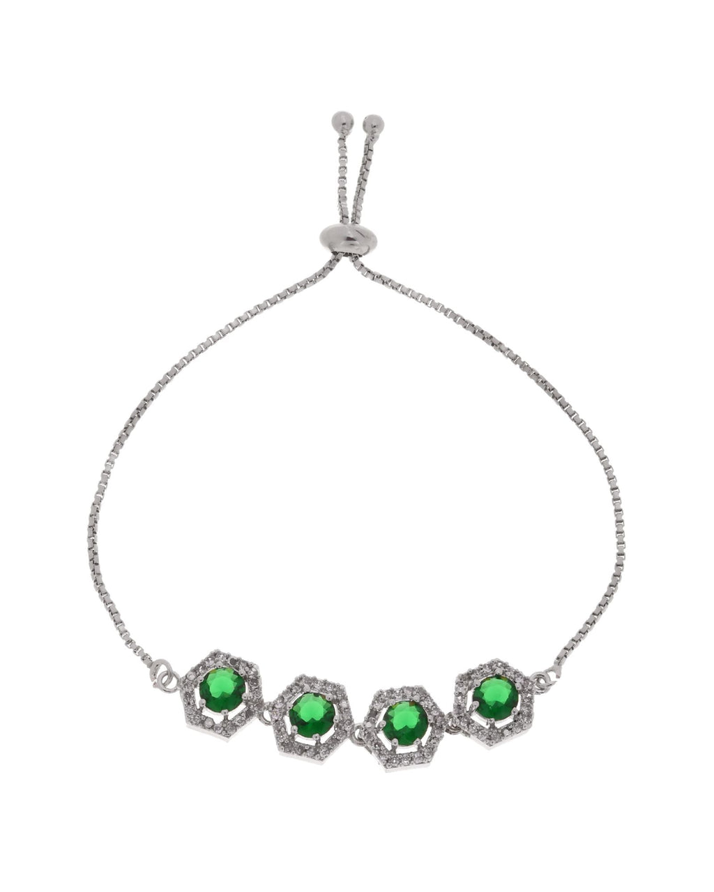 Jewels Nest Emerald Green Stone Diamond-Style Adjustable Bracelet | Grocsy
