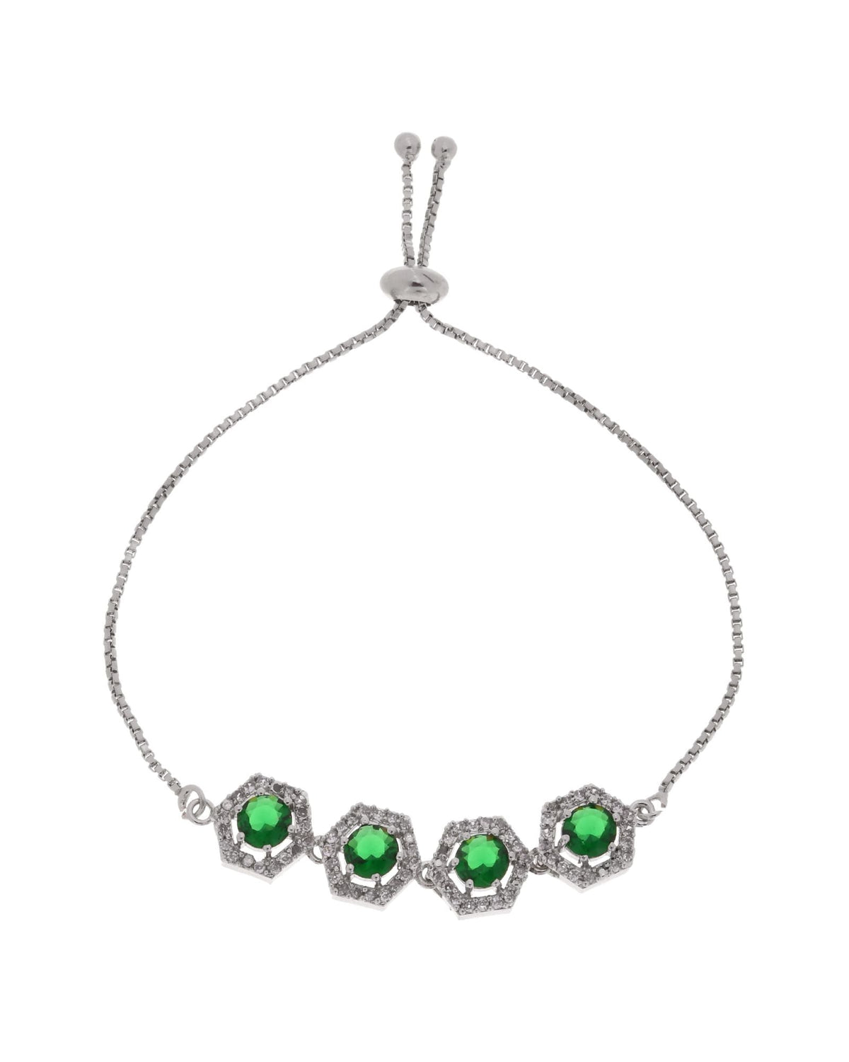 Jewels Nest Emerald Green Stone Diamond-Style Adjustable Bracelet | Grocsy
