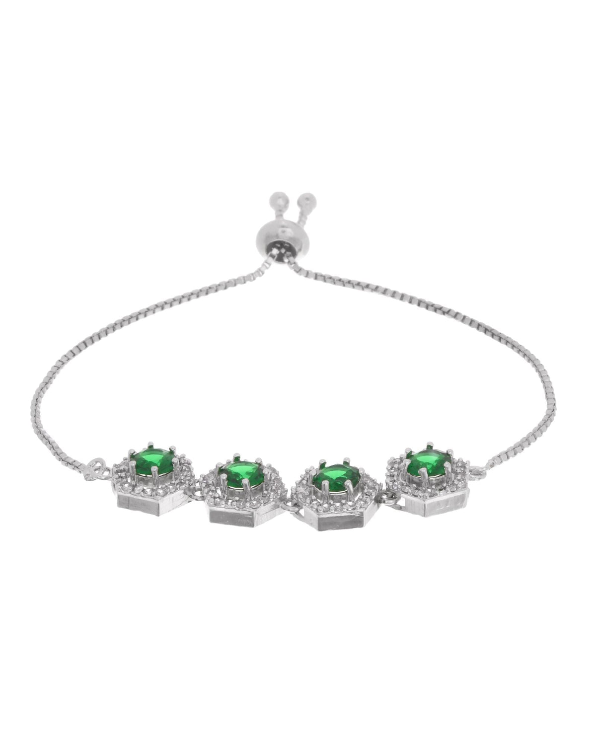 Jewels Nest Emerald Green Stone Diamond-Style Adjustable Bracelet | Grocsy