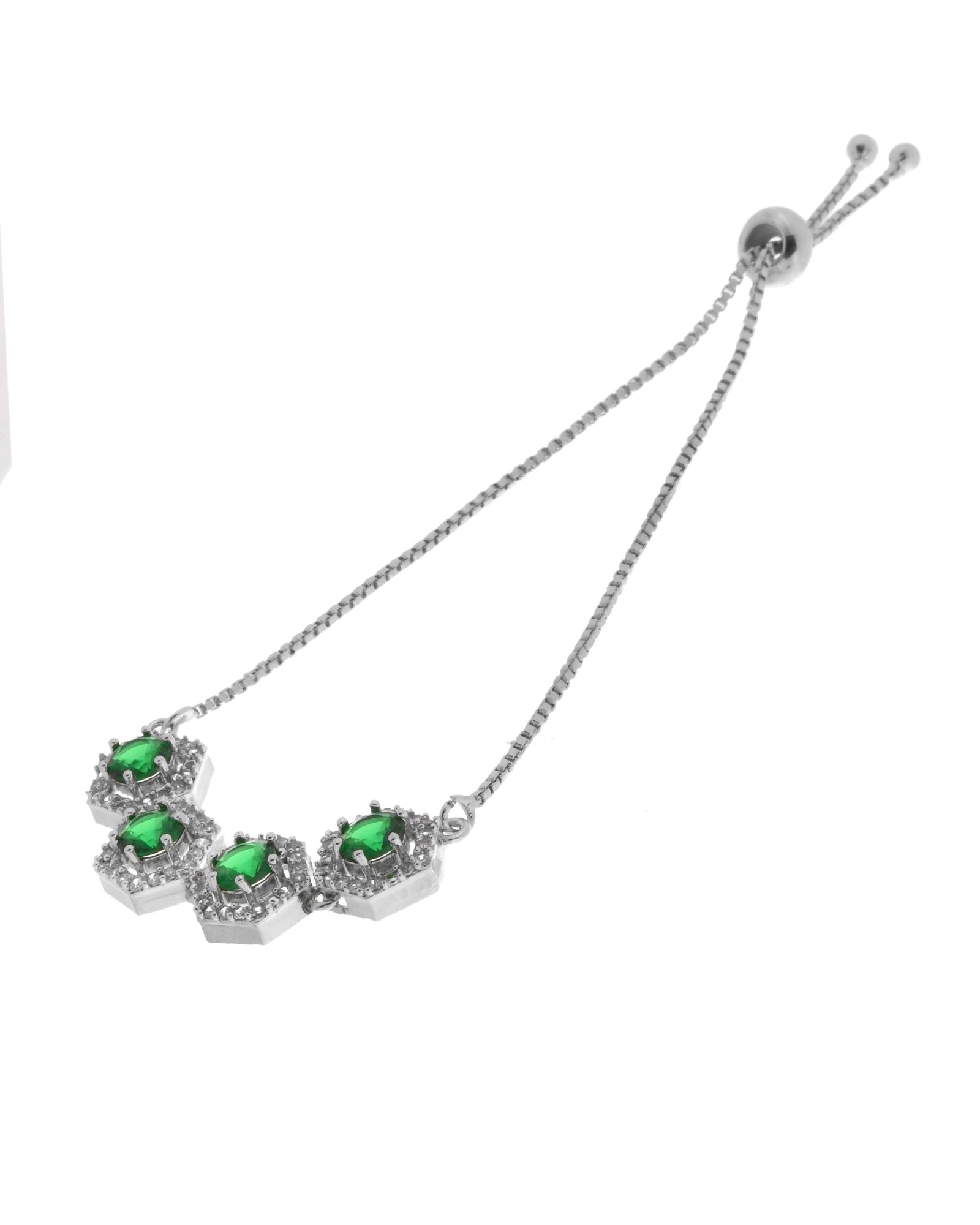 Jewels Nest Emerald Green Stone Diamond-Style Adjustable Bracelet | Grocsy