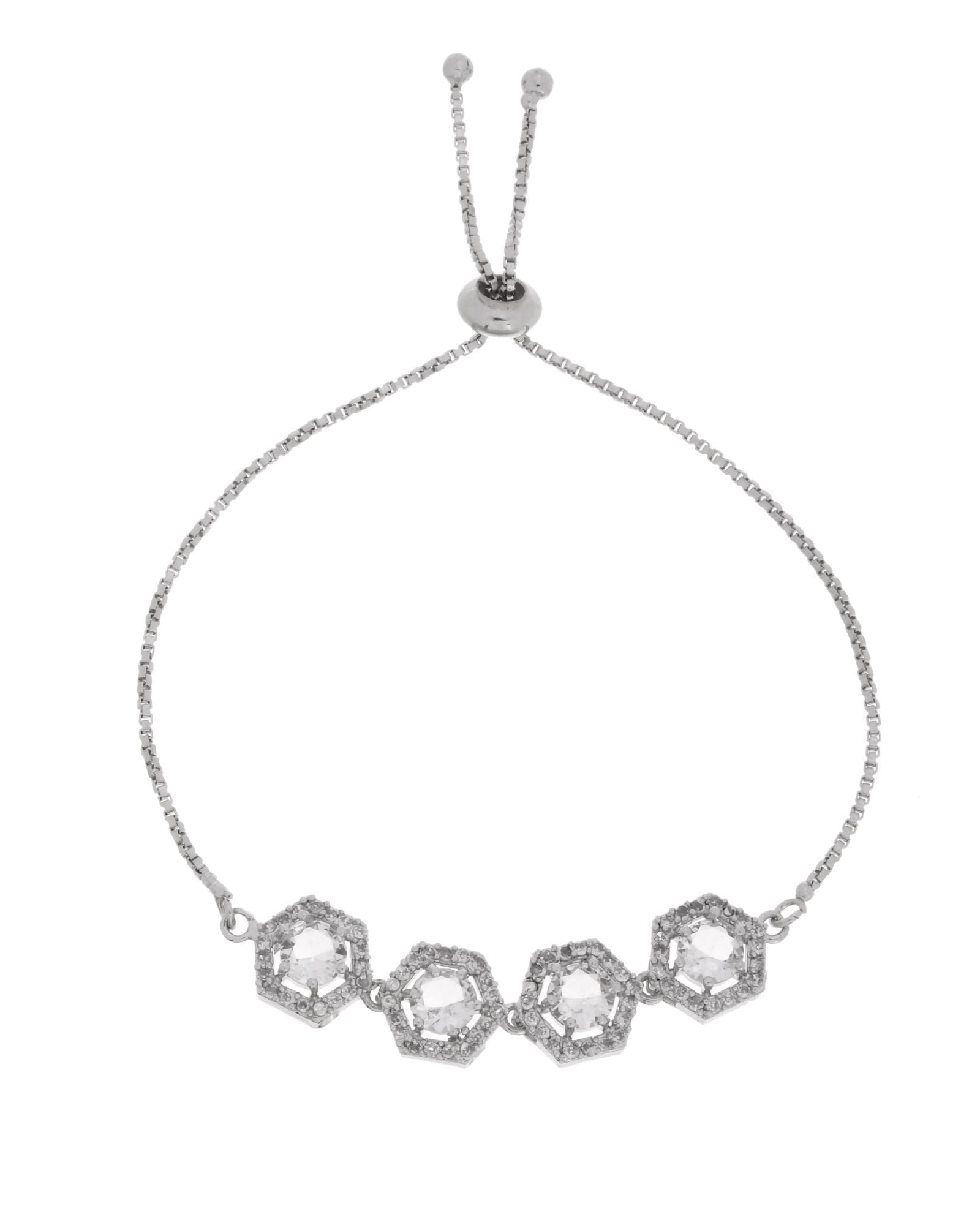 Jewels Nest Classic White Diamond-Style Adjustable Bracelet For Women | Grocsy