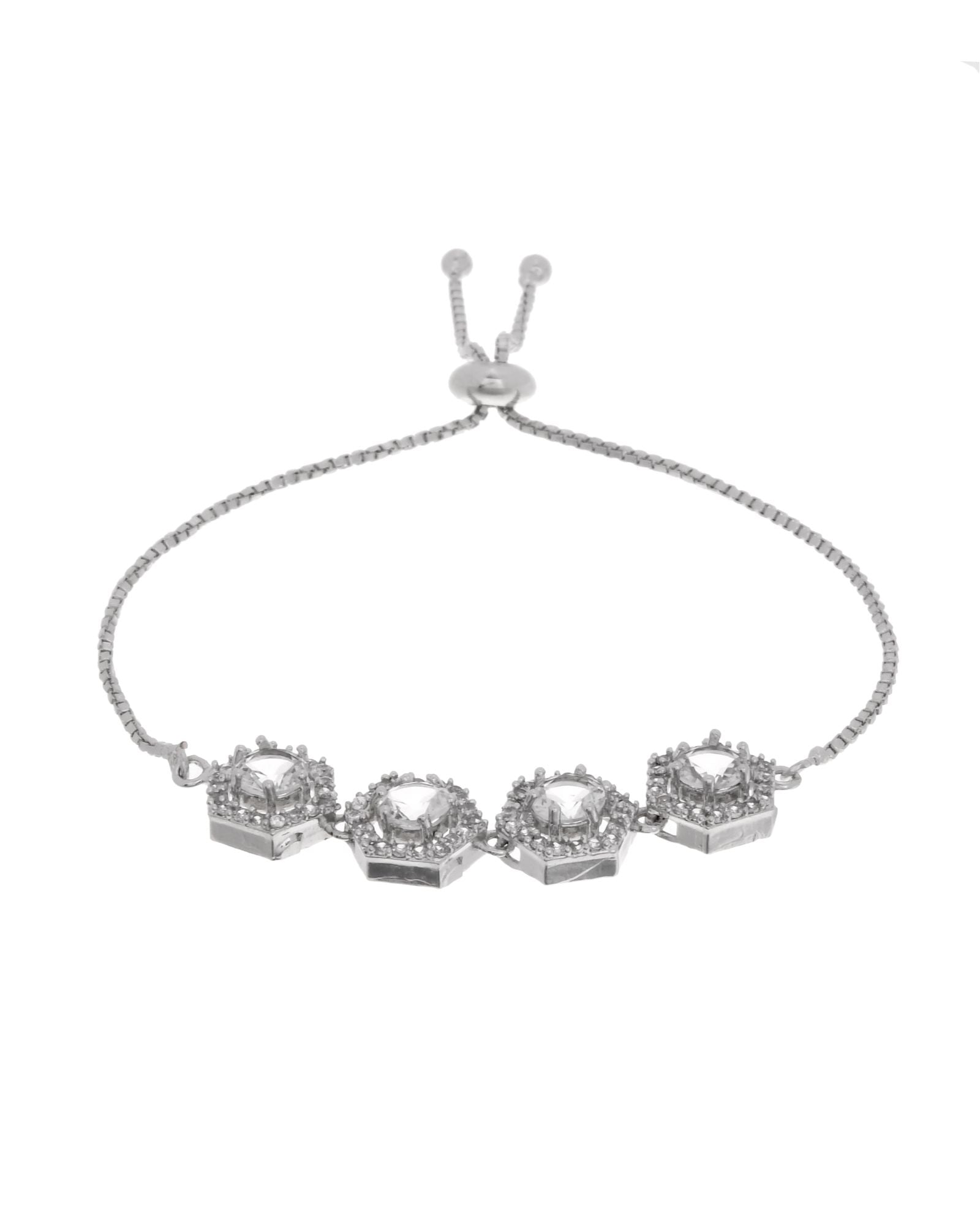 Jewels Nest Classic White Diamond-Style Adjustable Bracelet For Women | Grocsy