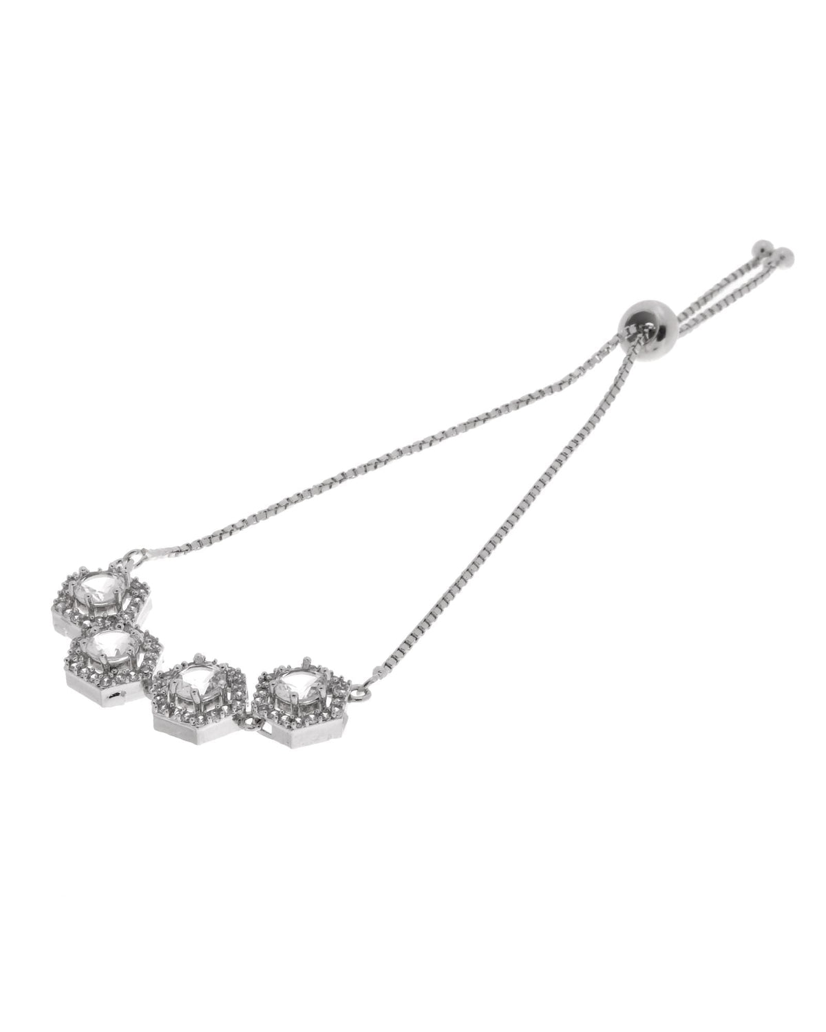 Jewels Nest Classic White Diamond-Style Adjustable Bracelet For Women | Grocsy