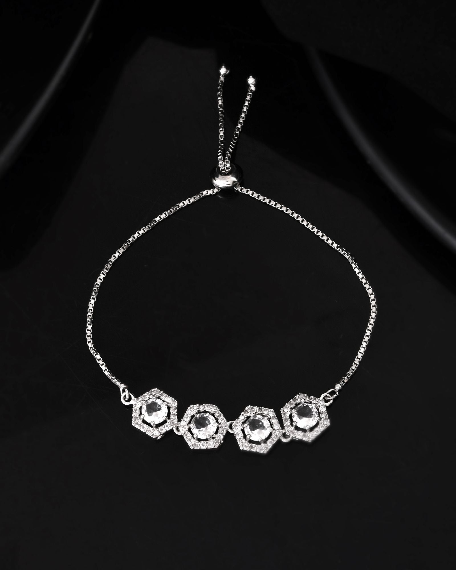 Jewels Nest Classic White Diamond-Style Adjustable Bracelet For Women | Grocsy
