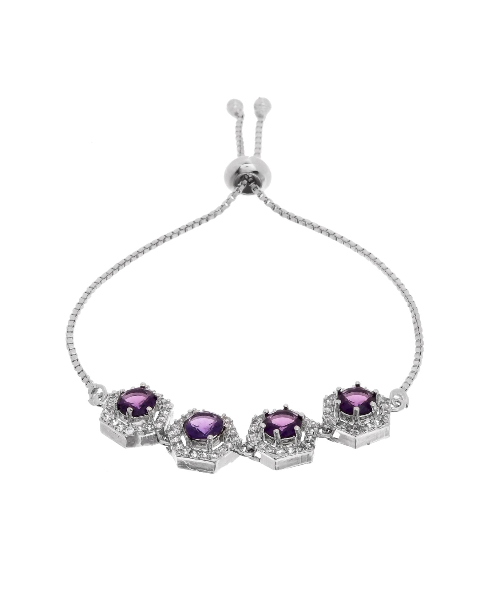 Jewels Nest Purple Stone Diamond-Style Adjustable Bracelet | Grocsy