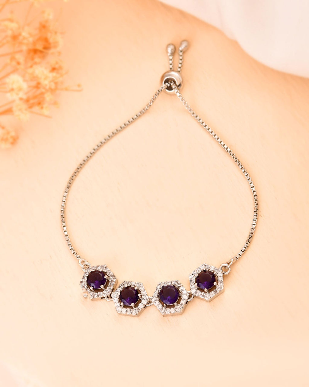 Jewels Nest Purple Stone Diamond-Style Adjustable Bracelet | Grocsy