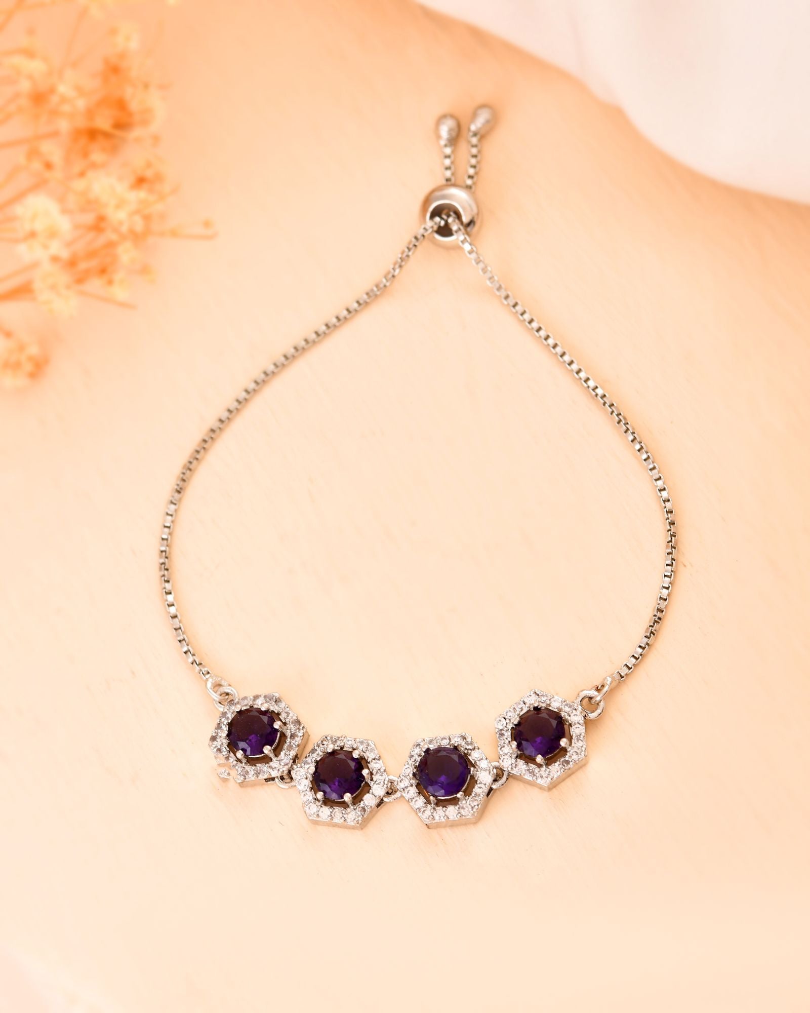 Jewels Nest Purple Stone Diamond-Style Adjustable Bracelet | Grocsy