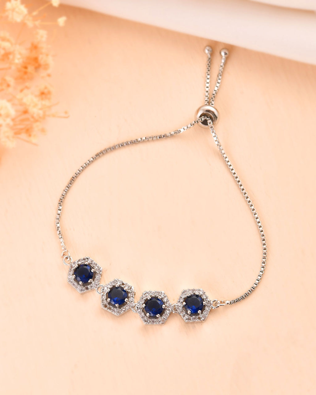 Jewels Nest Blue Stone Diamond-Style Adjustable Bracelet | Grocsy