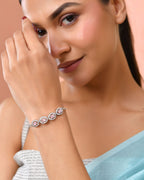 Jewels Nest Pink Oval Stone Diamond-Style Adjustable Bracelet | Grocsy