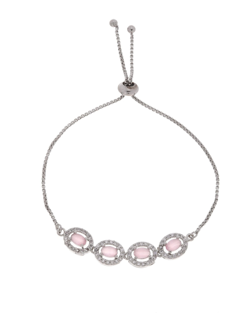 Jewels Nest Pink Oval Stone Diamond-Style Adjustable Bracelet | Grocsy