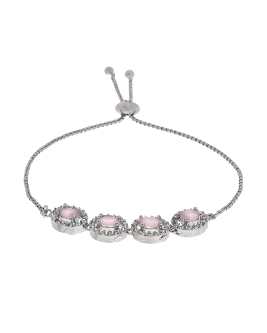 Jewels Nest Pink Oval Stone Diamond-Style Adjustable Bracelet | Grocsy