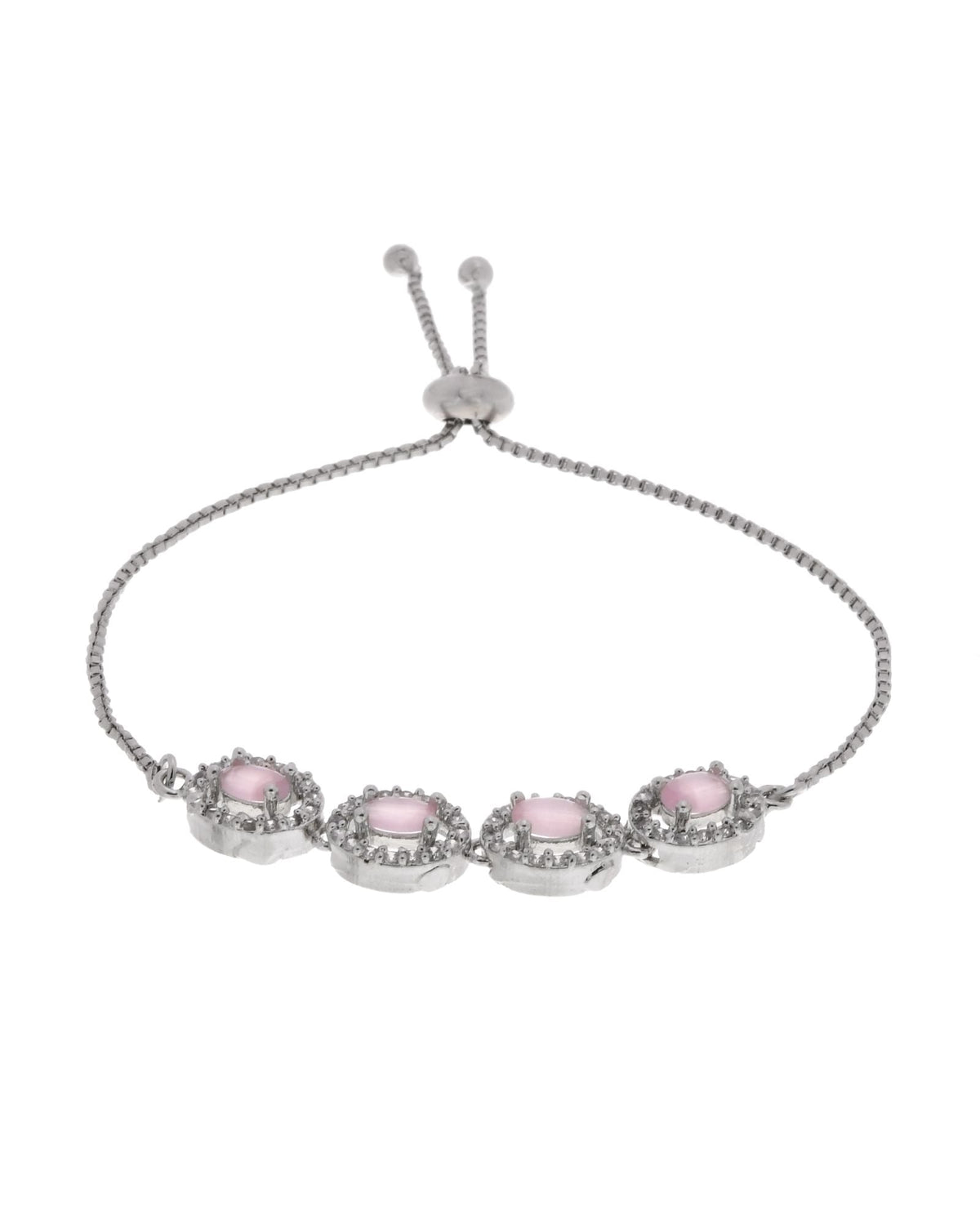Jewels Nest Pink Oval Stone Diamond-Style Adjustable Bracelet | Grocsy