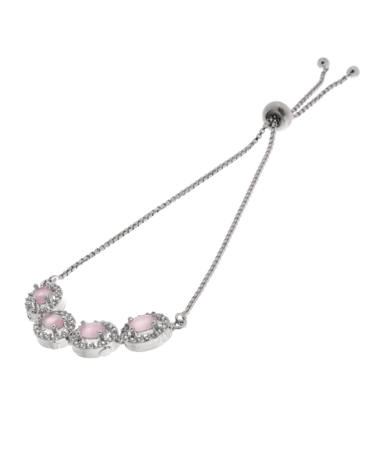 Jewels Nest Pink Oval Stone Diamond-Style Adjustable Bracelet | Grocsy