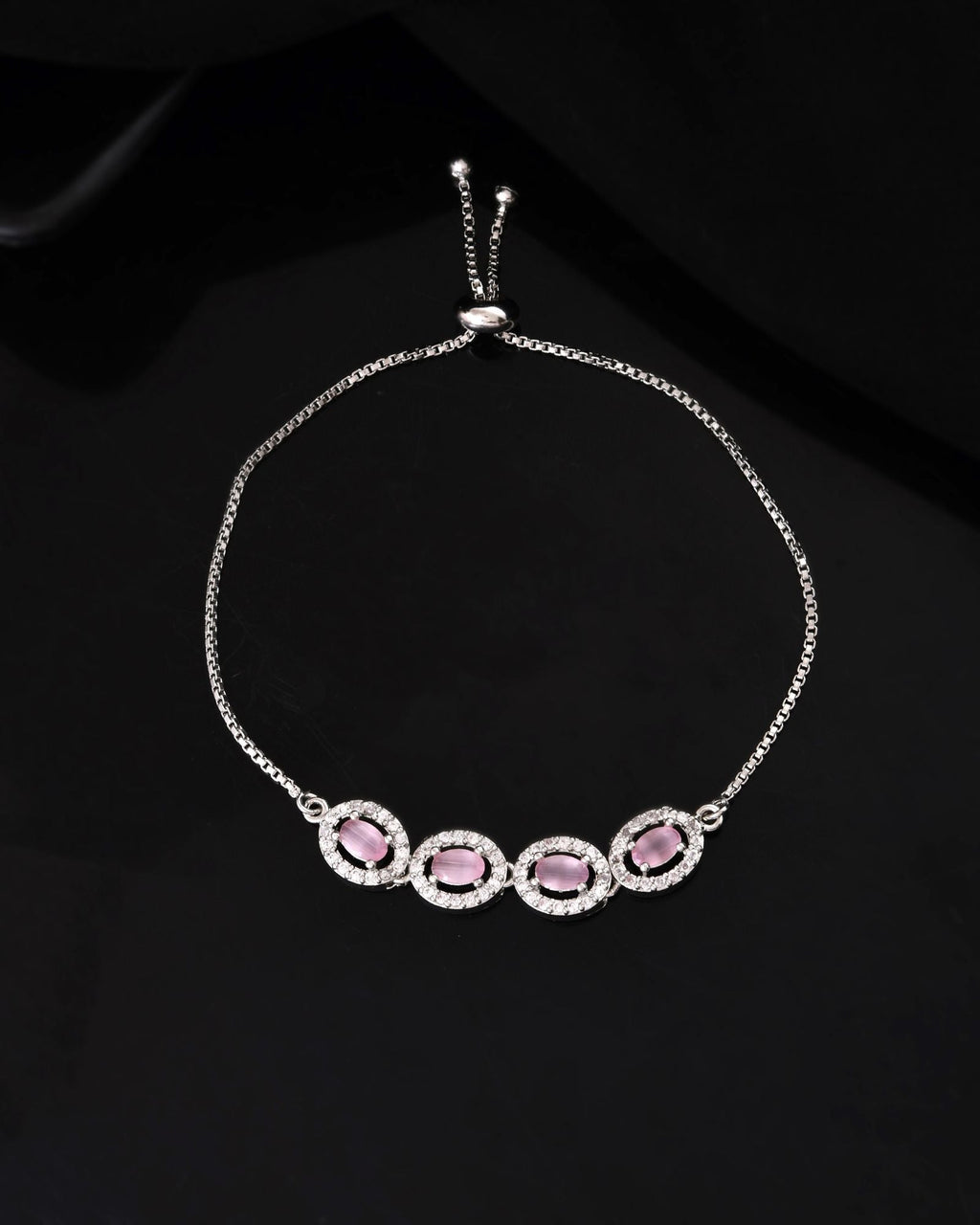 Jewels Nest Pink Oval Stone Diamond-Style Adjustable Bracelet | Grocsy