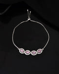 Jewels Nest Pink Oval Stone Diamond-Style Adjustable Bracelet | Grocsy
