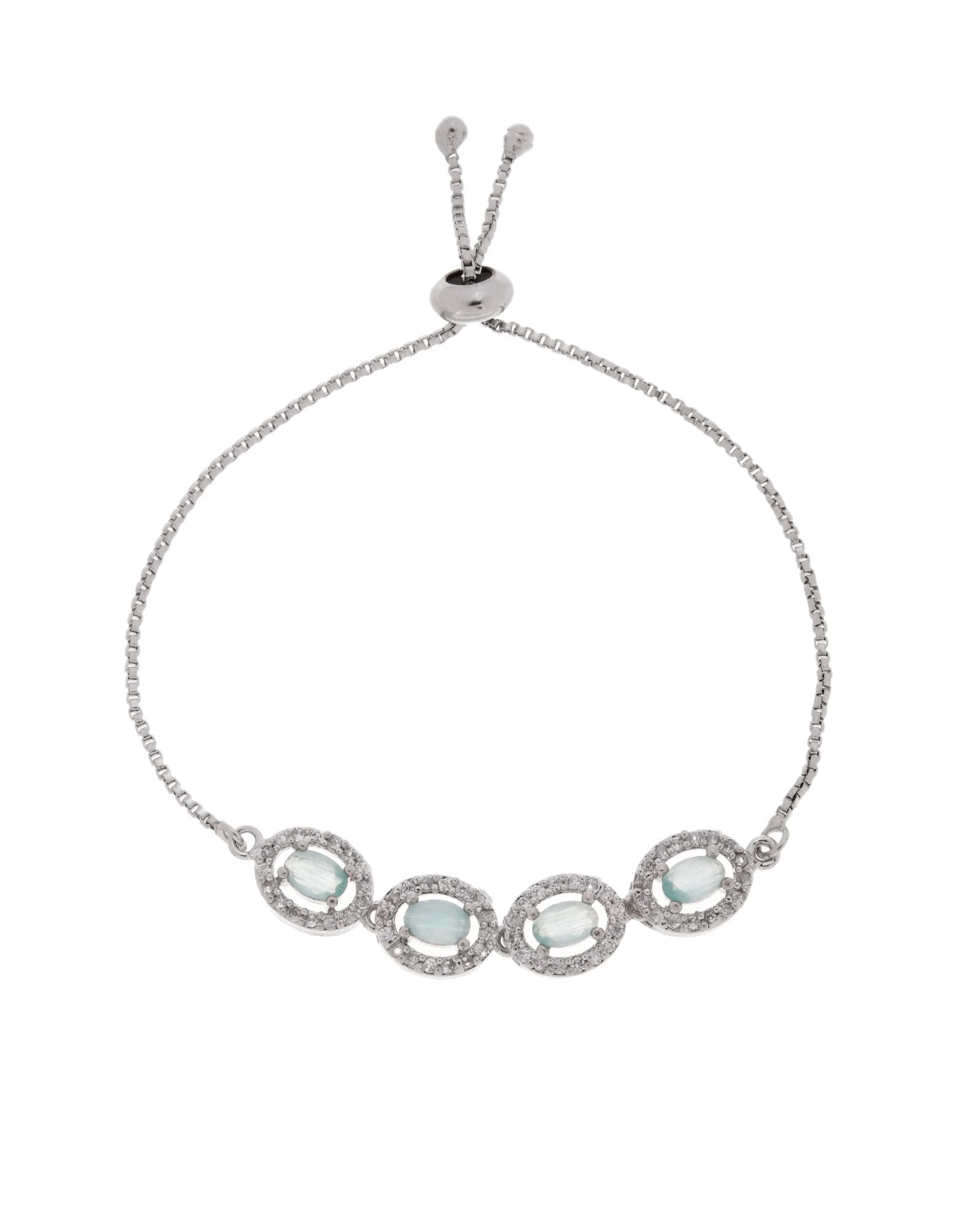 Jewels Nest Mint Green Oval Stone Diamond-Style Adjustable Bracelet | Grocsy