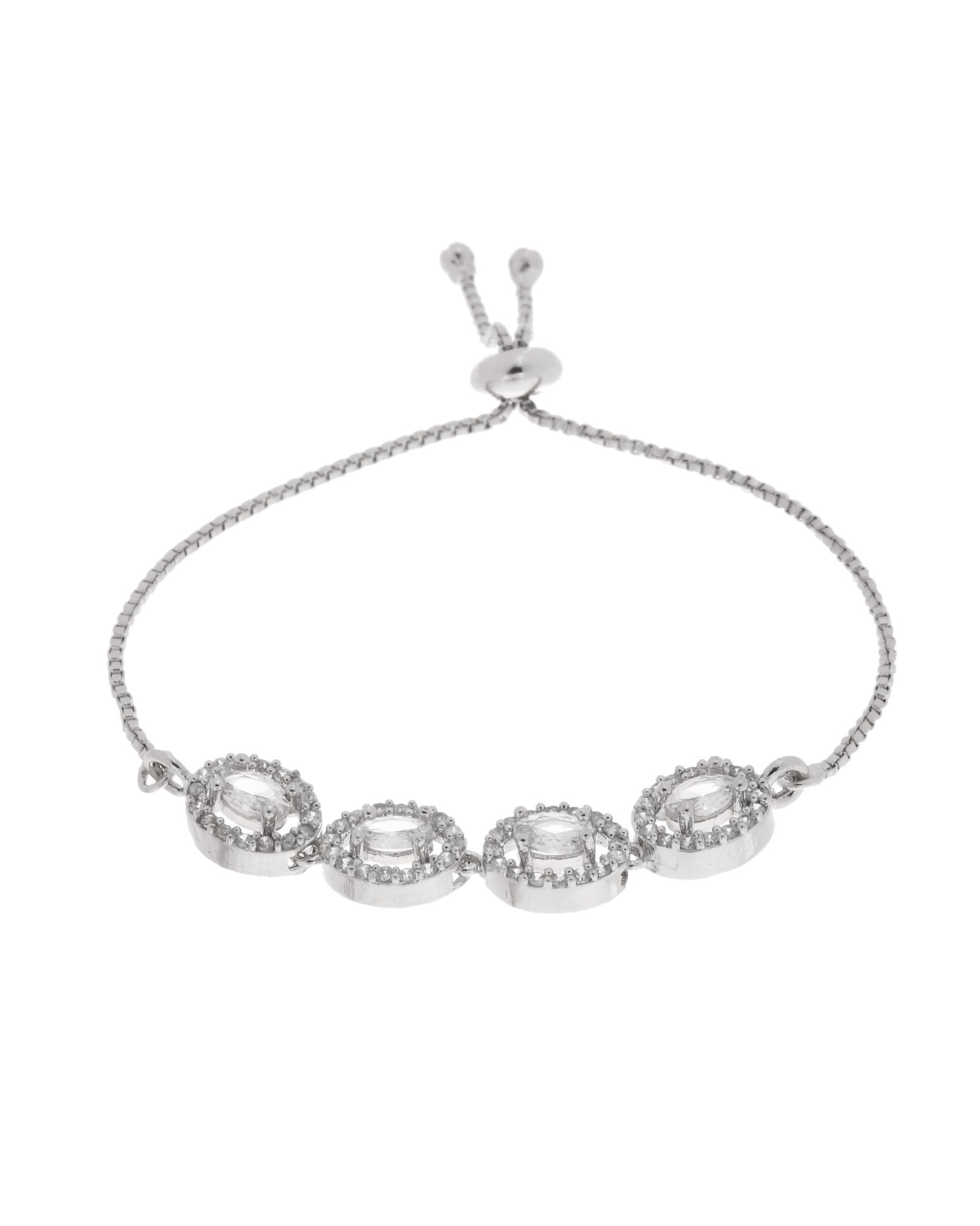 Jewels Nest Classic Oval White Stone Diamond-Style Adjustable Bracelet | Grocsy